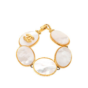 Pre-Loved Chanel Gold Plated CC Mother of Pearl Cuff Bracelet